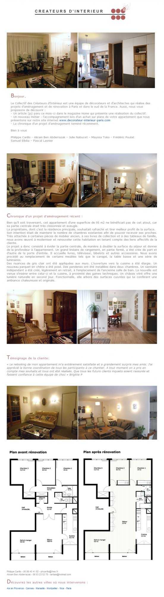 Newsletter de juin 2011 sur la rénovation et l'optimisation d'un appartement sombre de 95m2.